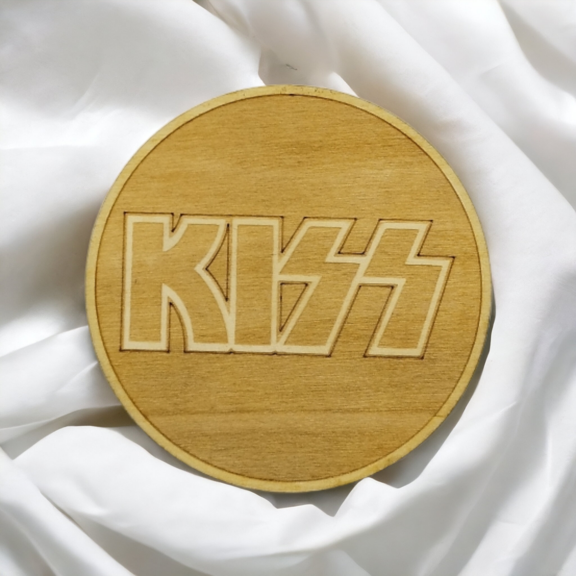 Set of 6 Kiss Wooden Coasters - Handmade Gift - Housewarming - Wood Kitchenware - Rock Band-3